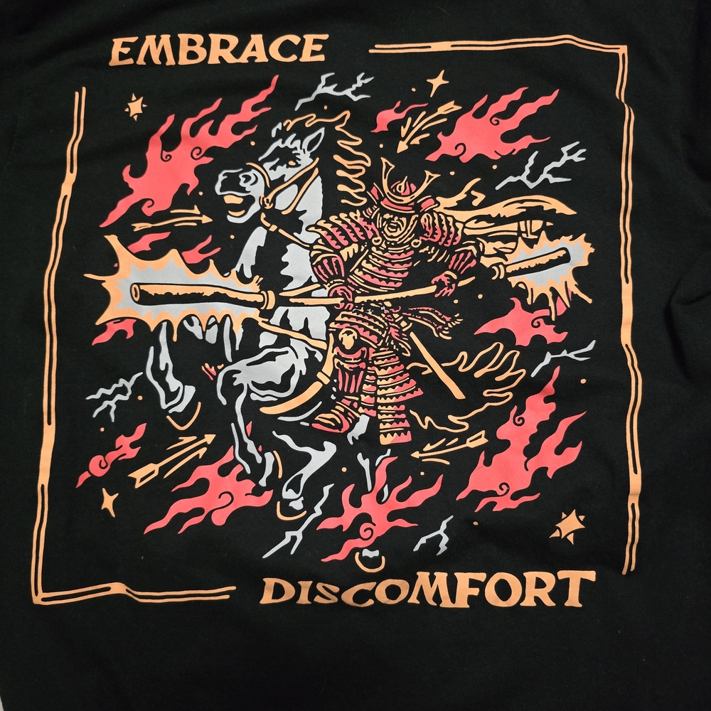 Black Graphic Tee with Red and Orange Design